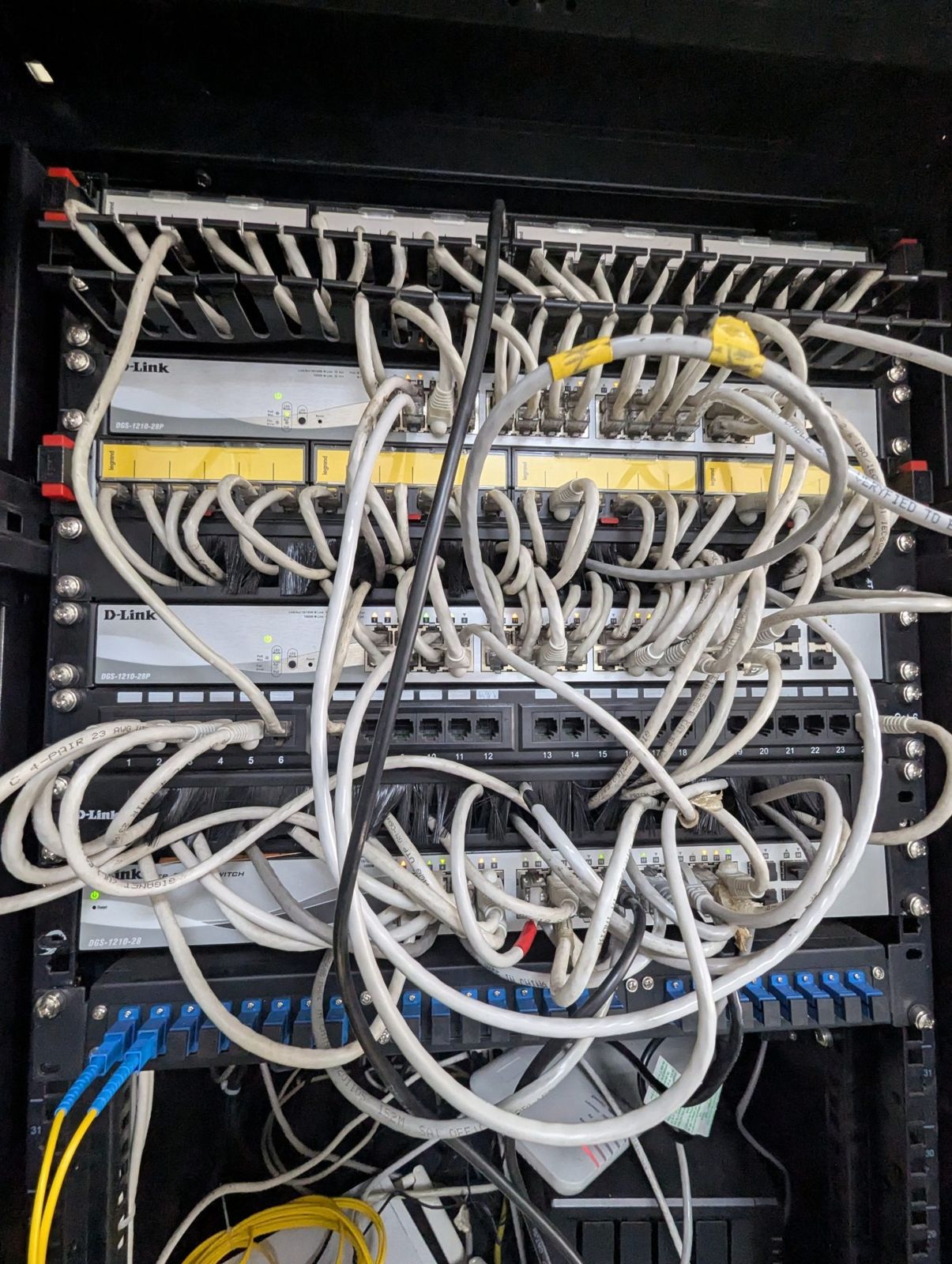Patch panel with white network cables